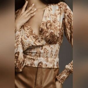 Anthropologie Tiny Valentina Long Sleeve‎ Printed Surplice Top Size L New